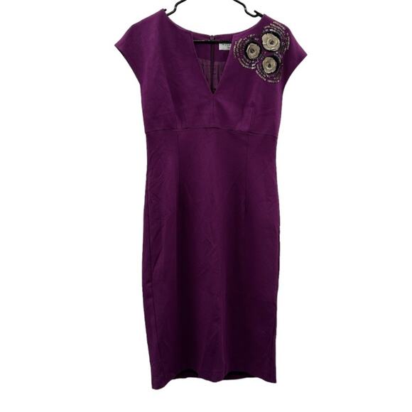 Trina Turk Purple Embellished Short Sleeve Fit & Flare Midi Dress Size 8 - Picture 1 of 9